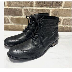 RED TAPE Mens Black Leather Lace Up Brogue Boots Wing Tip Size 9.5